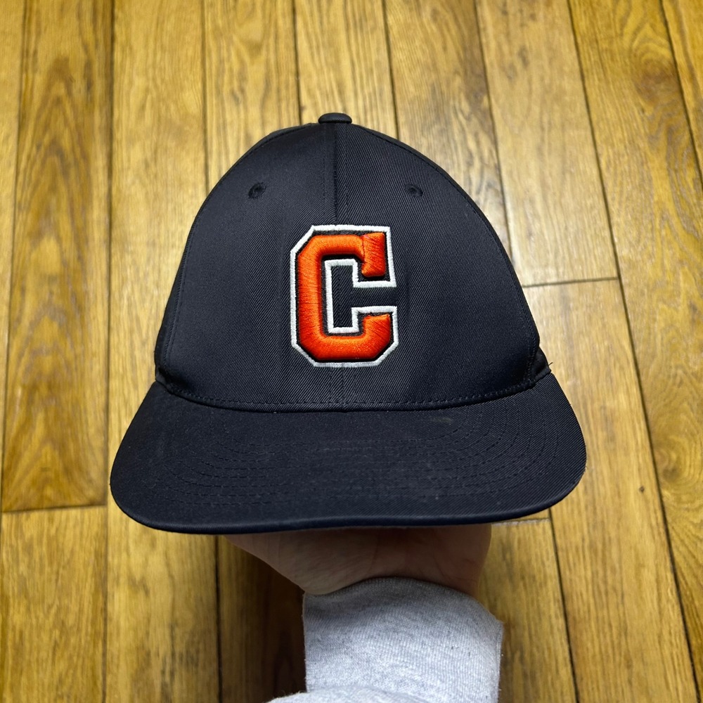 Pacific Headwear 474 Elite Series Flexfit Hat‎ Navy Blue Orange C Logo SM-MD